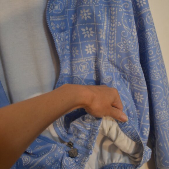 KAELIN Long Sleeves Blue White Prints Jacket Front Zip Pockets Inner Lining M - Picture 5 of 7